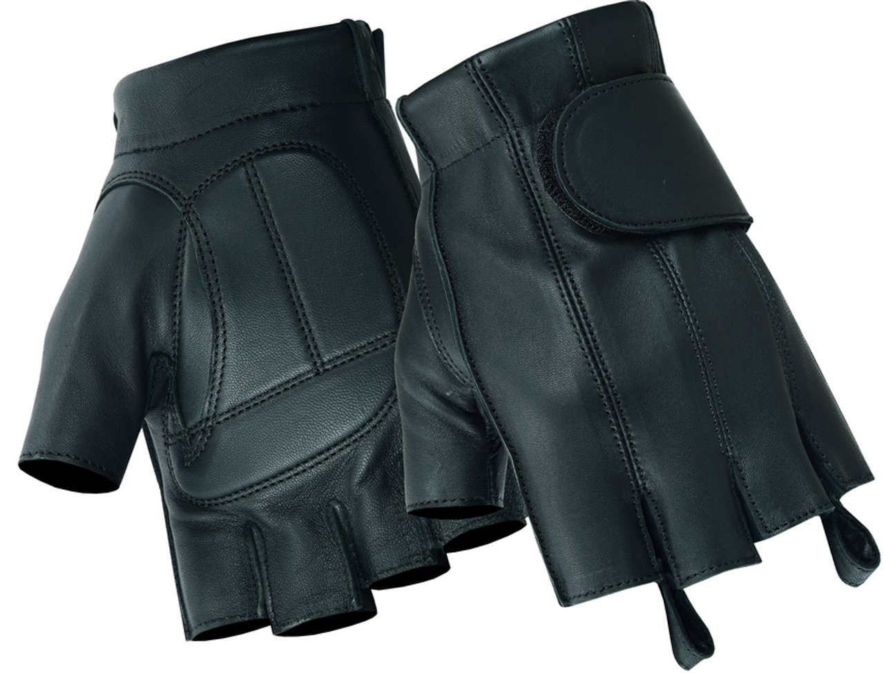 Open Knuckle Fingerless Brown Leather Motorcycle Gloves Medium 