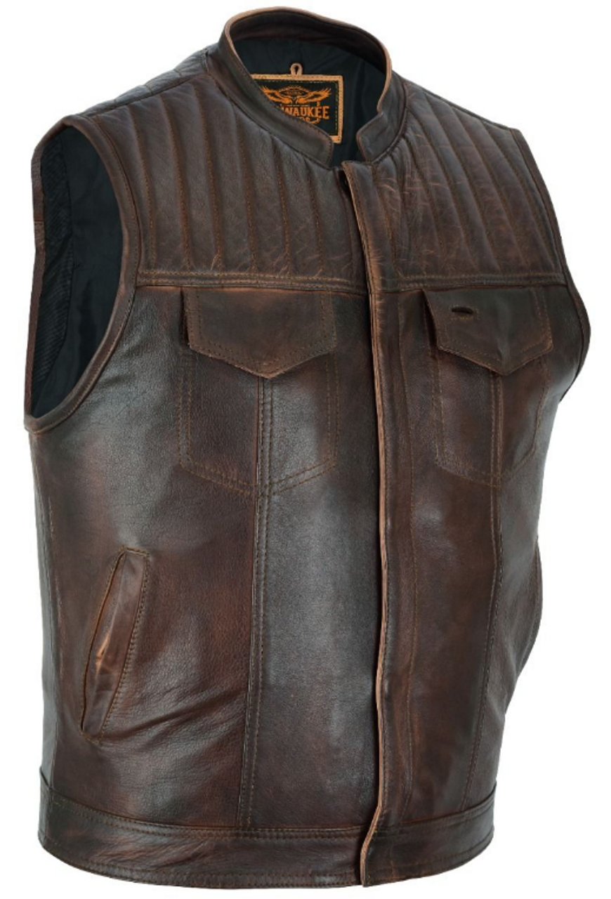 mens distressed leather vest