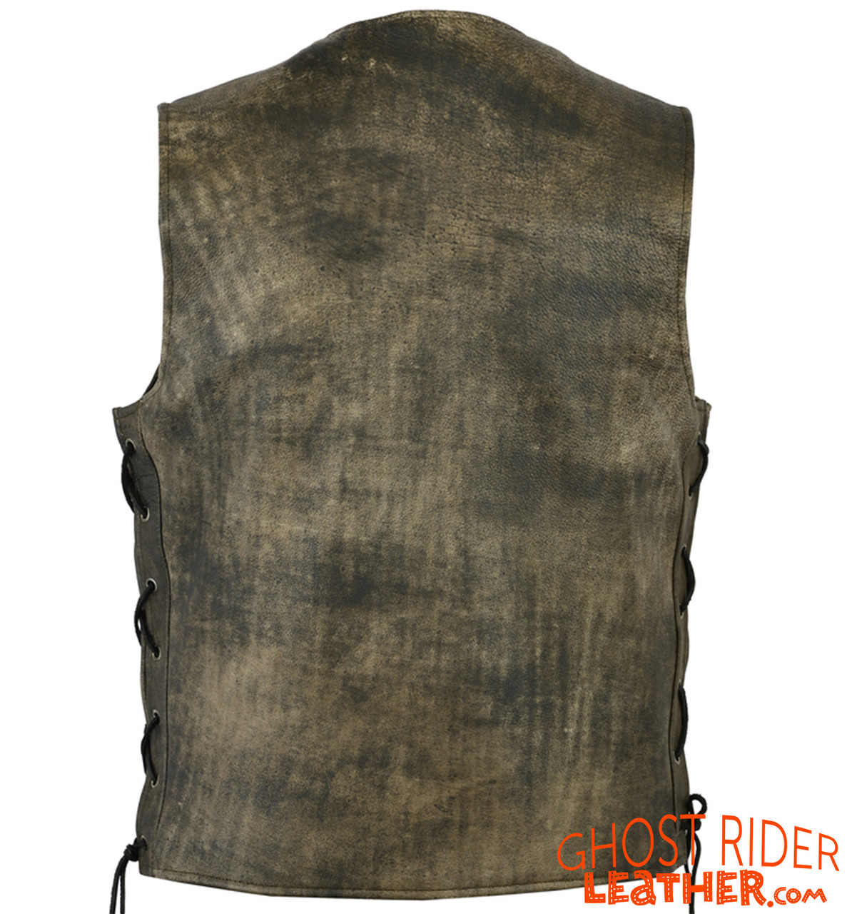 Leather Motorcycle Vest - Men's - Antique Brown - Up To Size 8XL