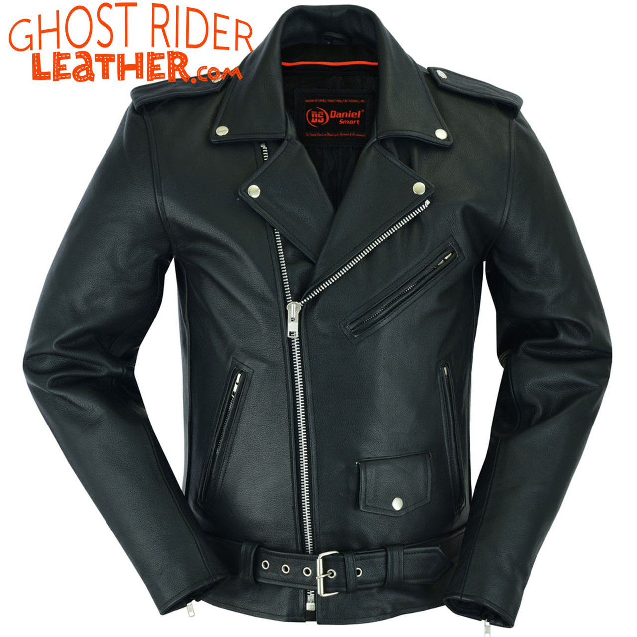 Mens Mastermind Motorcycle Style Leather Jacket Black, 5X-Large