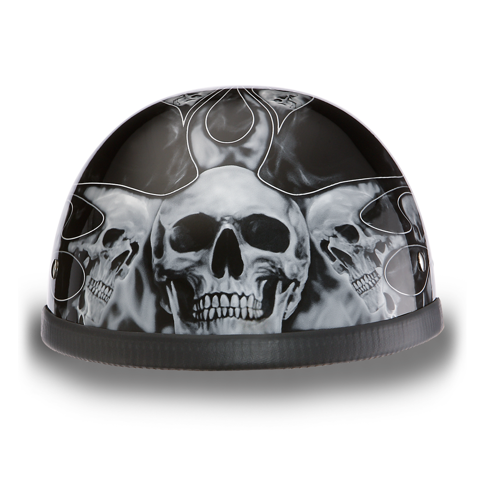Novelty Motorcycle Helmet Skull Silver Flames Eagle Shorty 6002SFSDH
