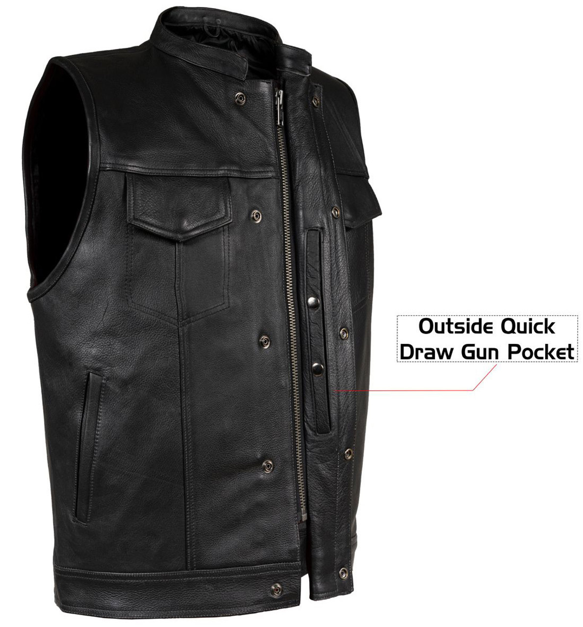 Leather Motorcycle Vest - Men's - Club Style - Gun Pockets - Up To Size 64  - MV8014-11-DL