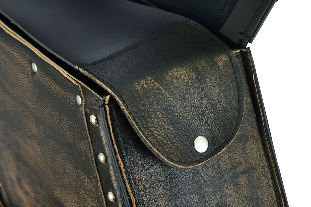 Distressed leather store saddlebags