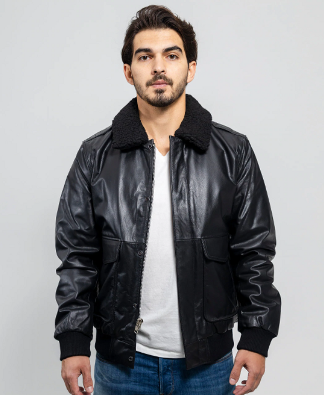 Mens Fashion Blue-Black Patched Genuine Leather Bomber Jacket | Lambskin Leather Varsity Jackets |, Blue & Black / S