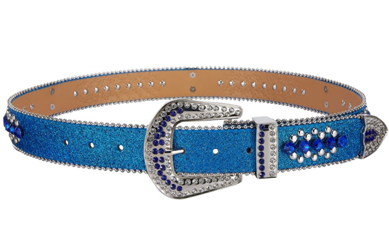 Unisex Rhinestone Bling Belt - Blue and Silver - Skulls - Rhinestones -  Faux Leather - FBL21-DL