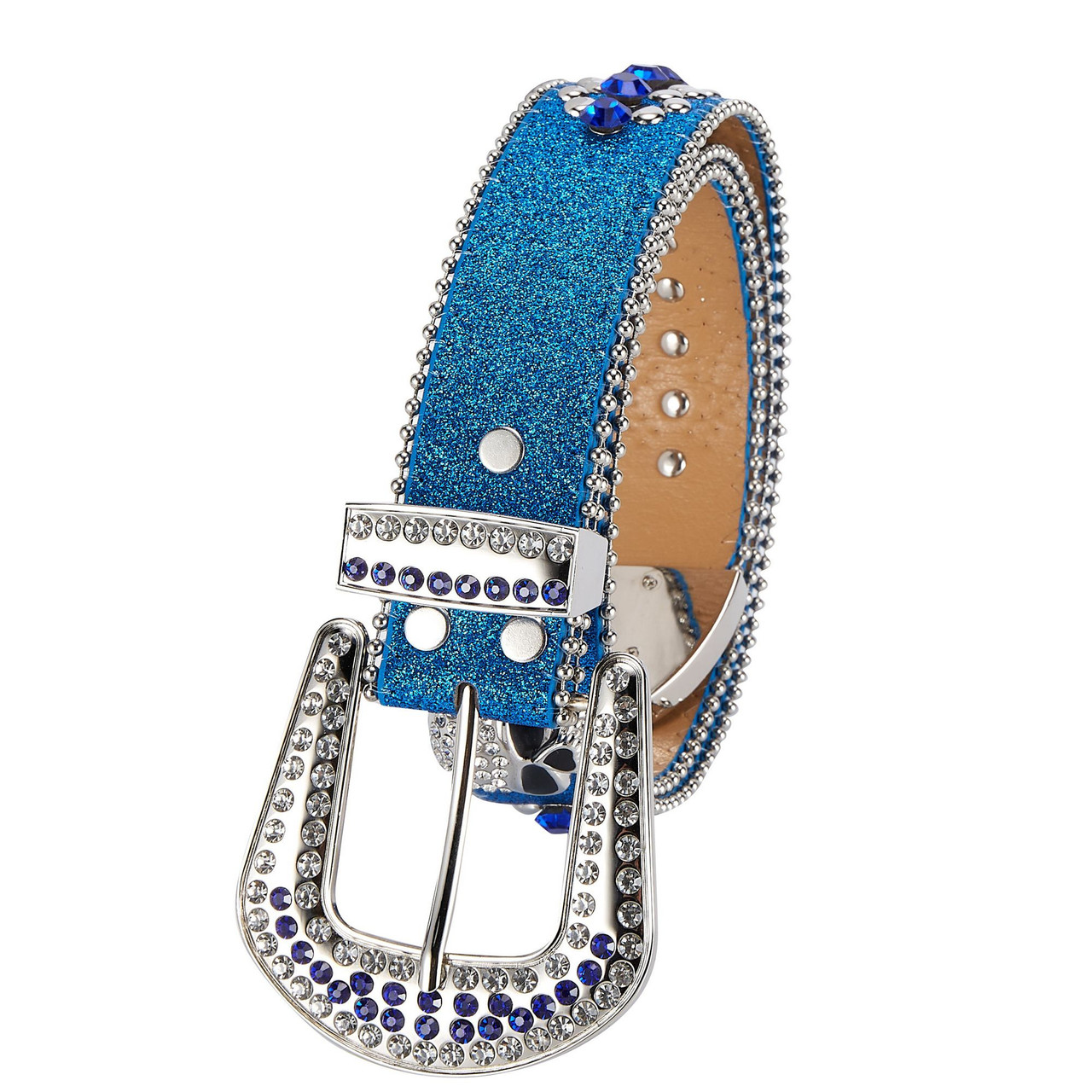 Wholesale Western cowboy women PU leather western belt buckle designer sky  blue rhinestone belt bb simon From m.