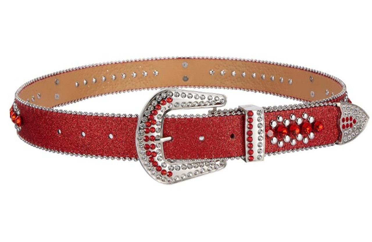 Red and Black Rhinestone Skull Belts Biker Belts Cowboy 