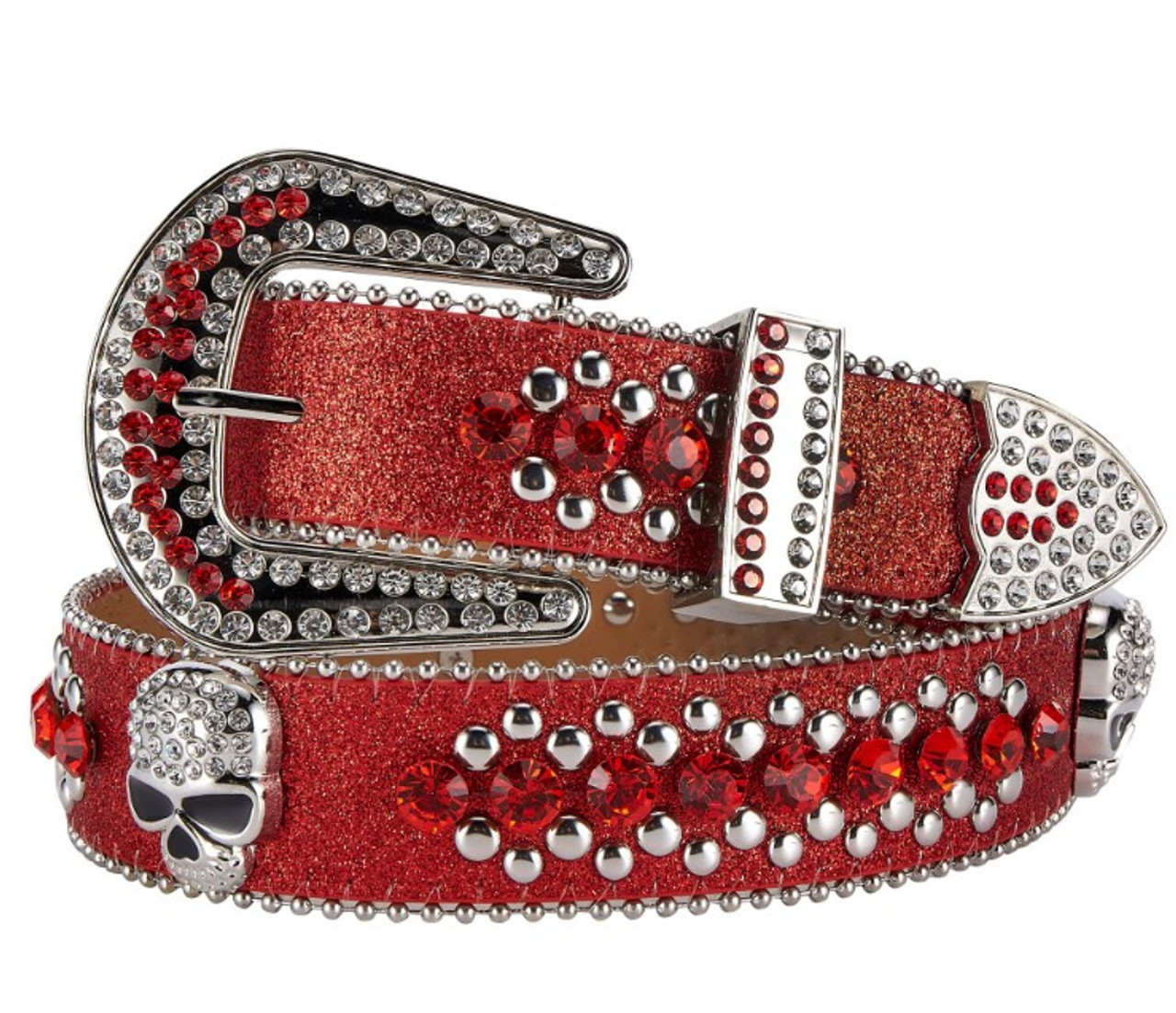 Unisex Brown Leather Belt with Mexican Eagle Rhinestone 38