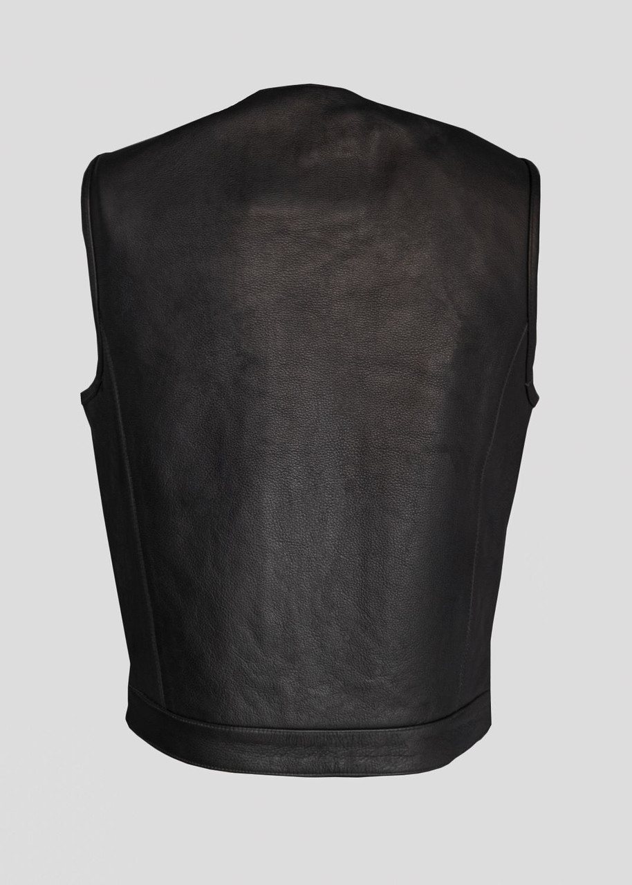 Leather Motorcycle Vest - Men's - Black - Pleated Club - MV8024-ZIP-11-DL