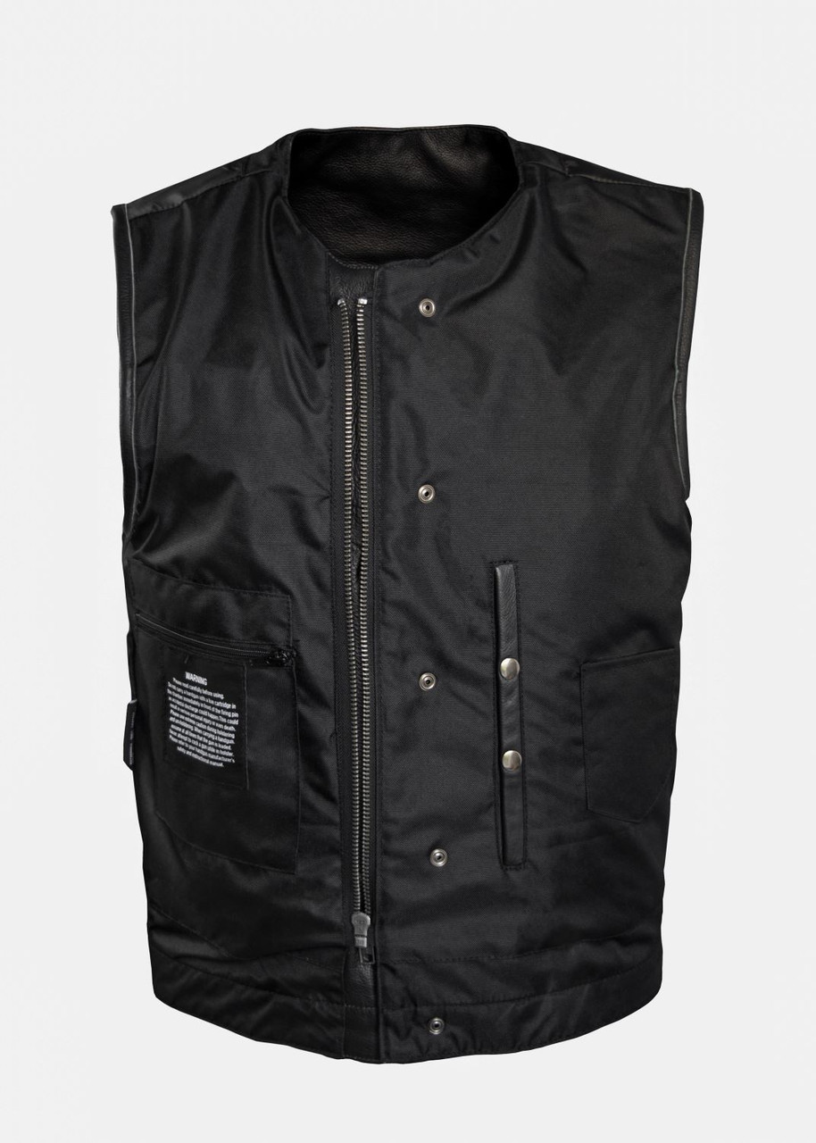 Leather Motorcycle Vest - Men's - Black - Pleated Club - MV8024-ZIP-11-DL