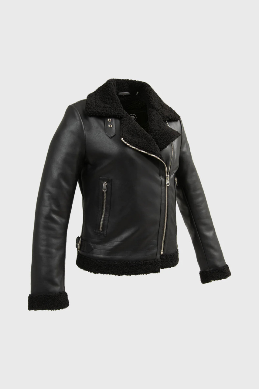 Leather Motorcycle Jacket - Women's - Black Faux Wool Lining - WBL1404-FM