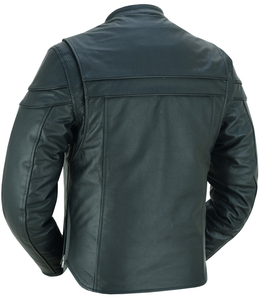 Leather Motorcycle Jacket - Men's - Black - Up To Size 8XL - Full