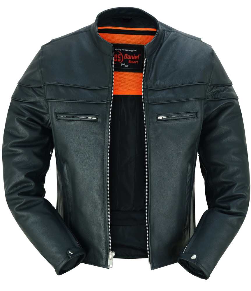 Leather Motorcycle Jacket - Men's - Black - Up To Size 8XL - Full