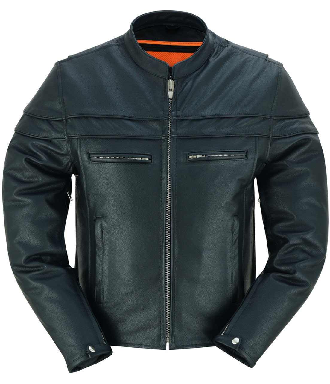 Leather Motorcycle Jacket - Men's - Black - Up To Size 8XL
