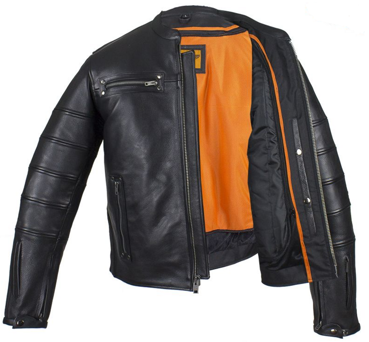Black Pleated Racer Leather Jacket with Concealed Carry Pockets