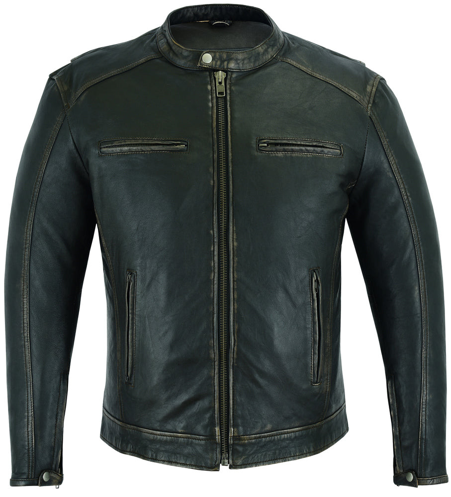 Leather Motorcycle Jacket - Men's - Distressed - Up To Size 6XL