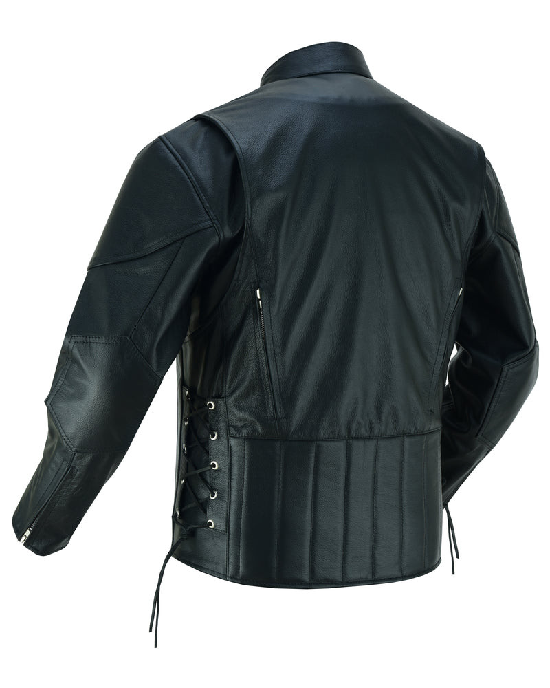 Leather Motorcycle Jacket - Men's - Black - Up To 8XL - Star