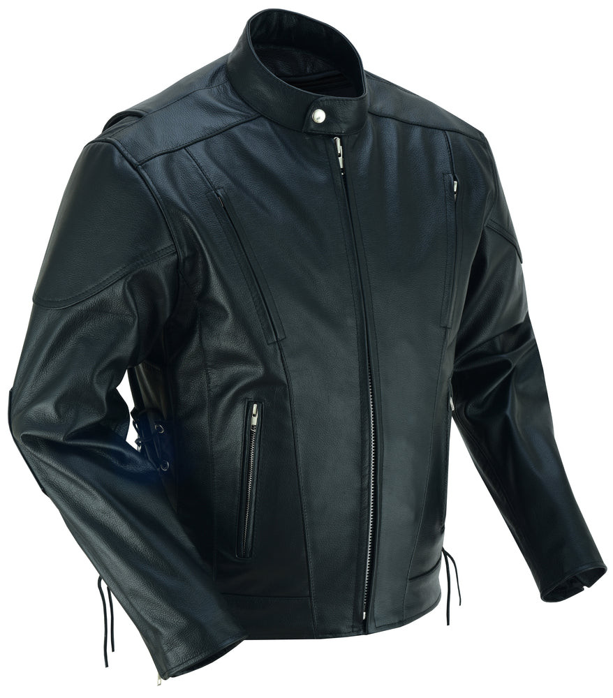 Leather Motorcycle Jacket - Men's - Black - Up To 8XL - Star