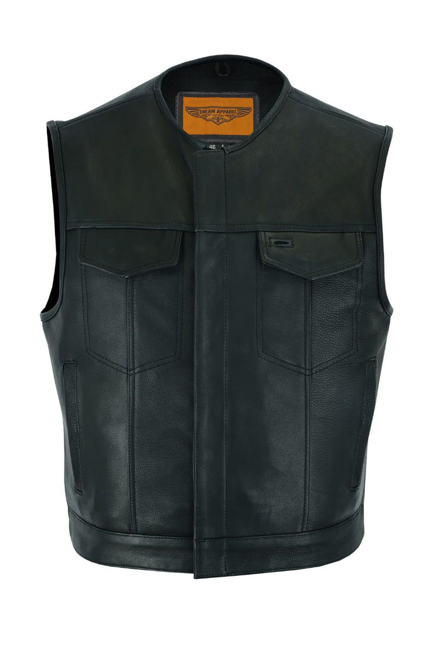 Leather Vest - Men's - Motorcycle Club - Up To 64 - MV8035-ZIP-88-DL