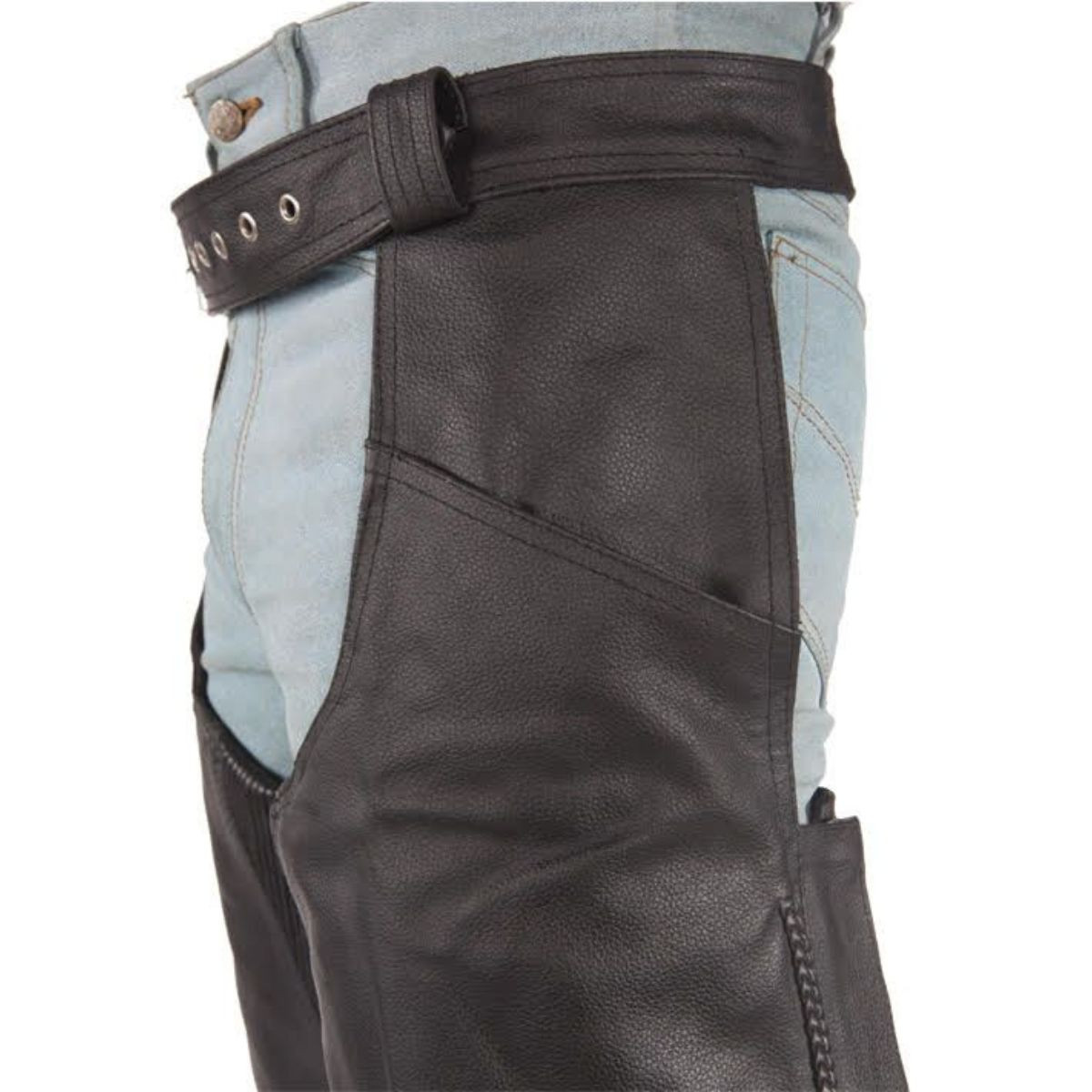 Leather Chaps - Men or Women - Stretchy Thigh - Premium - C336-01-DL