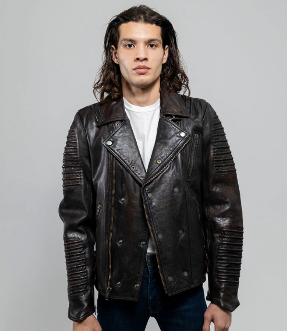 Leather Fashion Biker Jacket - Men\'s - Six Colors - Brooklyn - WBM2806-FM