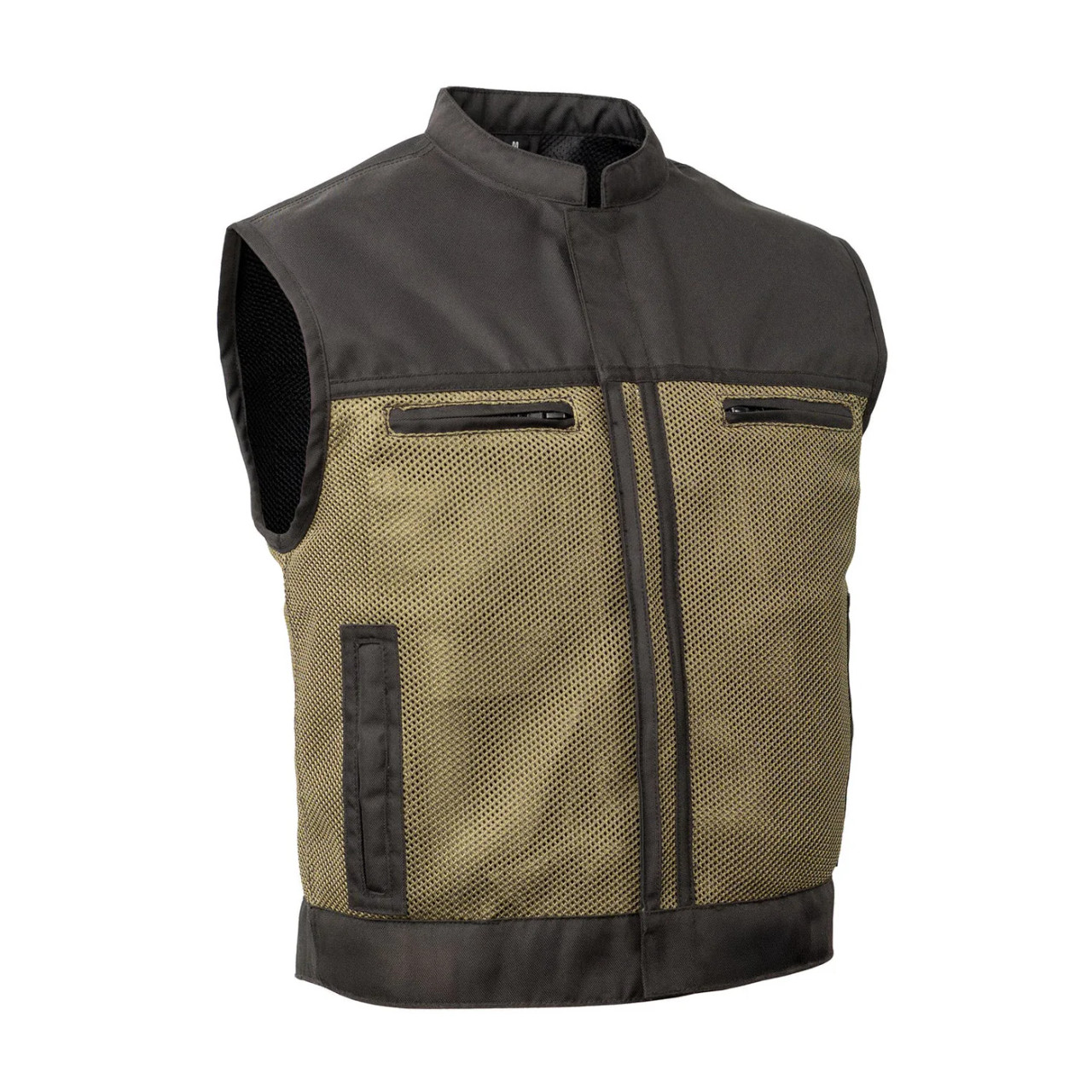 【KOOLOSET】Leather Padding Vest Mesh Vest - Men's - Green - Motorcycle Club - Up To 6XL