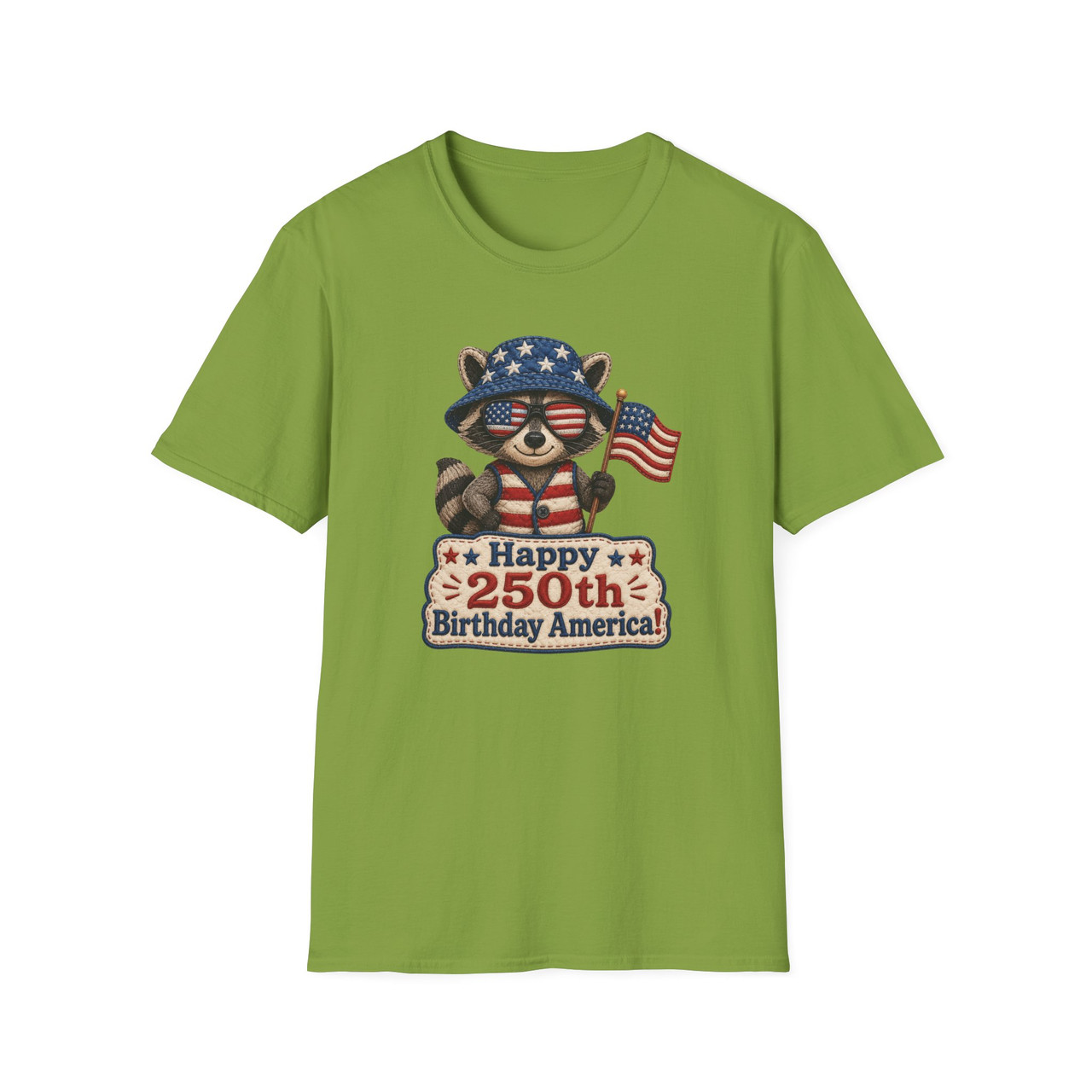 T-Shirt - Happy 250th Birthday America - Patchwork Raccoon - Biker