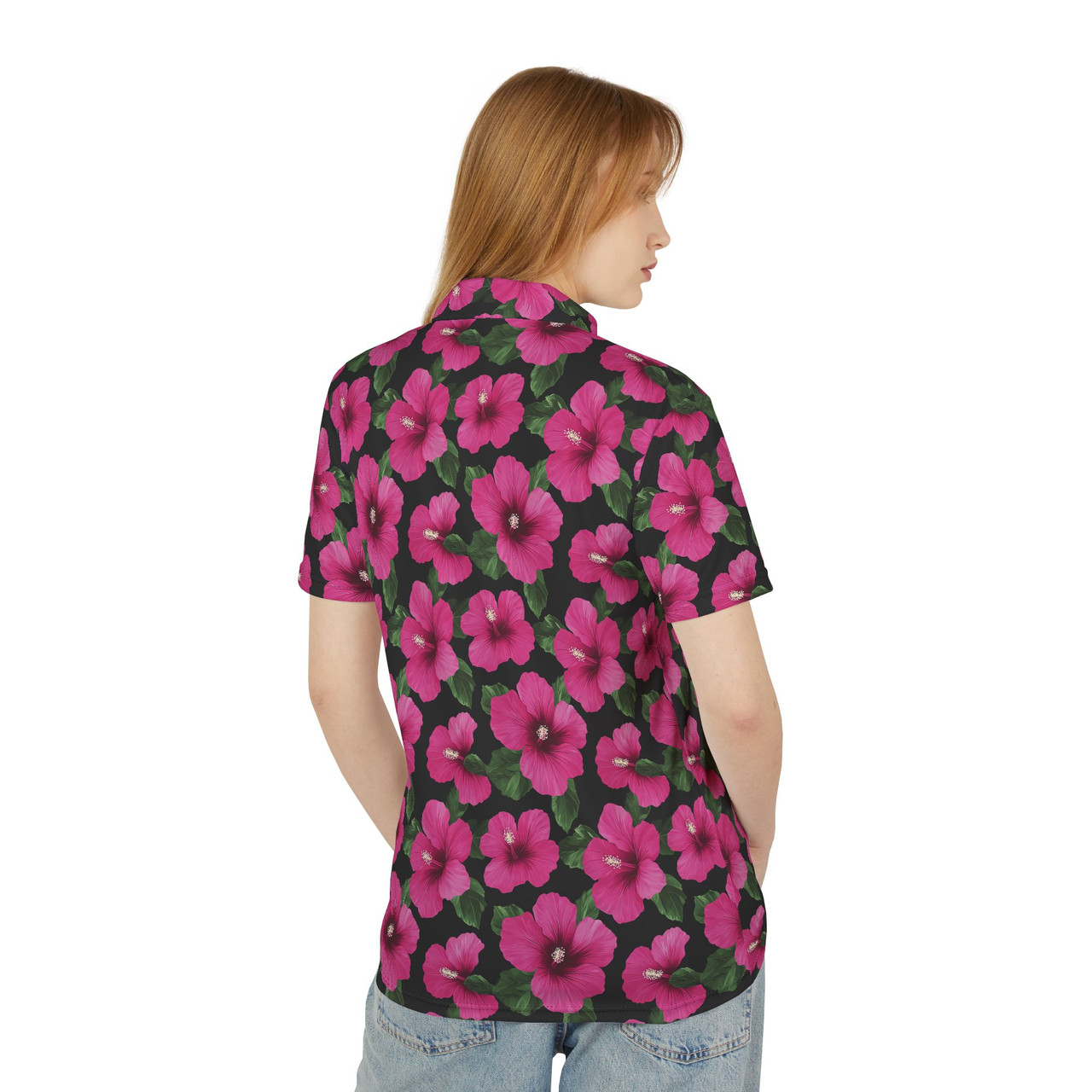 Pink Hibiscus Print Pattern - Polo Shirt - Unisex