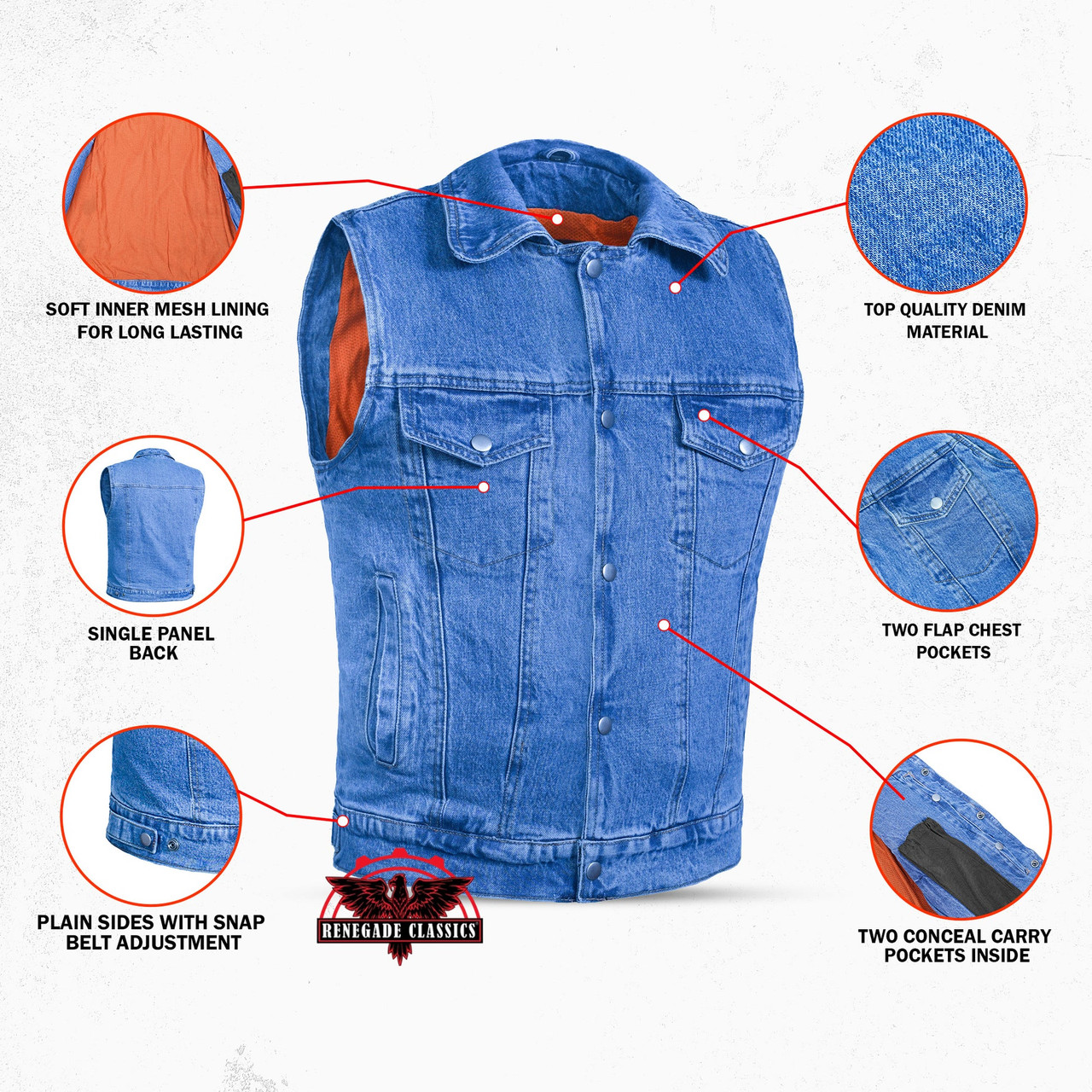 Blue Denim Motorcycle Vest - Men's - Up To 6XL - Blackguard