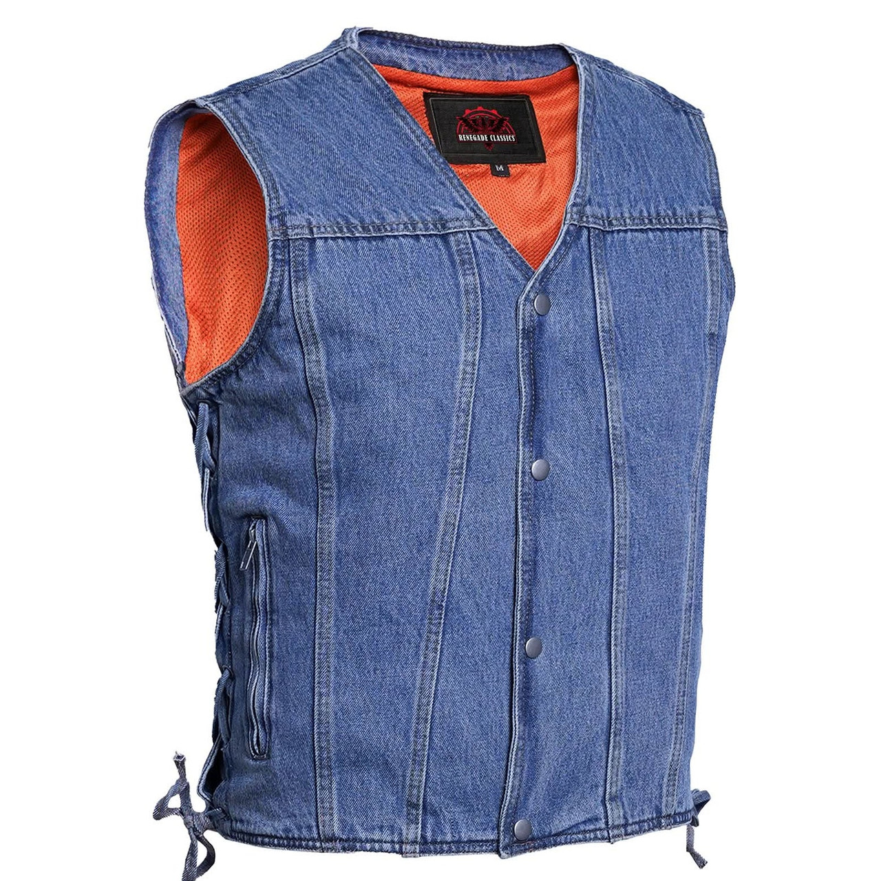 Blue Denim Motorcycle Vest - Men's - Up To 8XL - Seawaves - RM905BU-RC