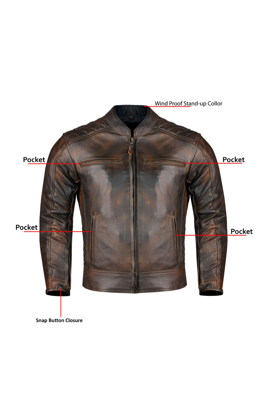 TLC Men's Genuine Lambskin Diamond Quilted Motorcycle Jacket