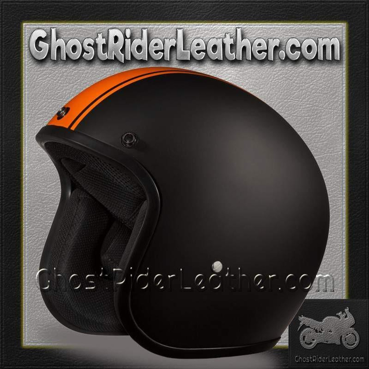 DOT Orange Stripe 3/4 Open Face Motorcycle Helmet
