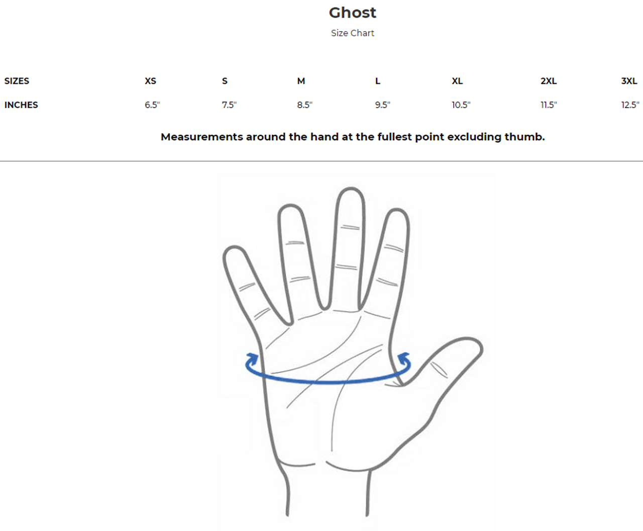 biker gloves size chart