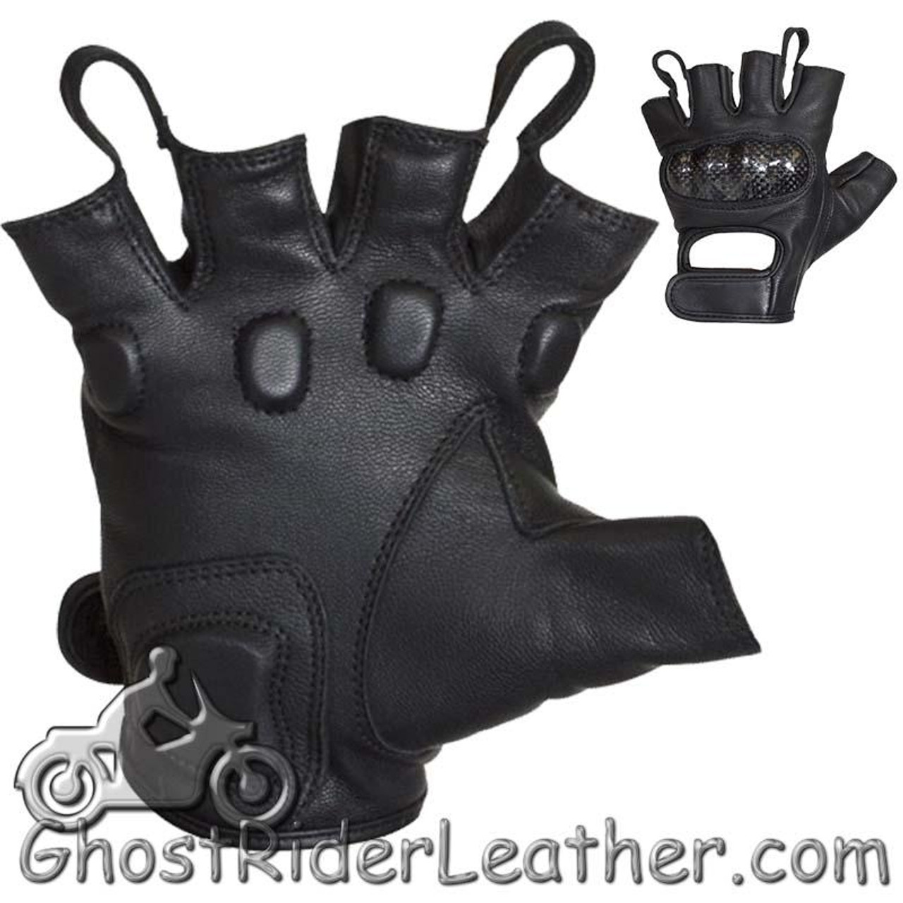 Studded Fingerless Leather Motorcycle Gloves