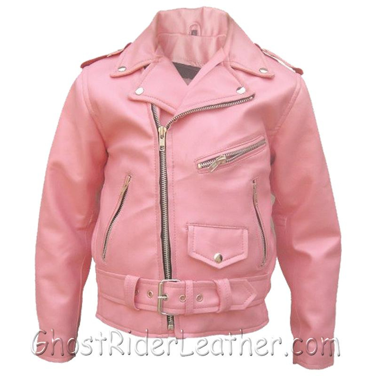 Girls - Kids Classic Biker Pink Leather Motorcycle Jacket - SKU  GRL-AL2803-AL
