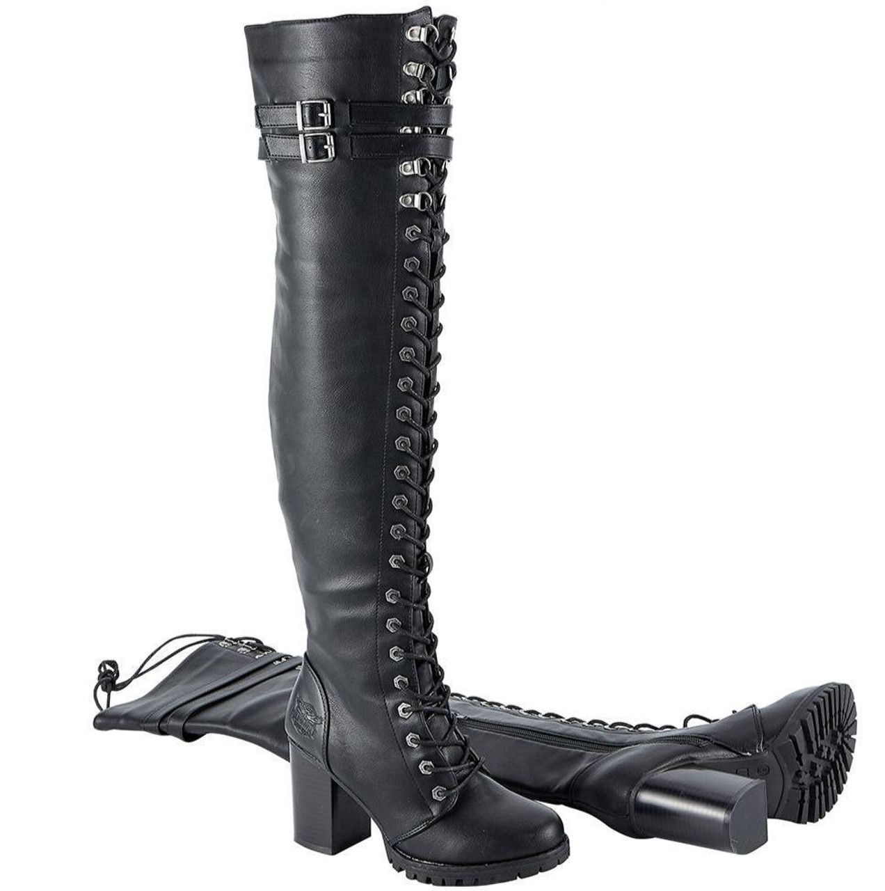 Motorcycle Boots - Women's - Knee High - Chunky Heel and Zipper