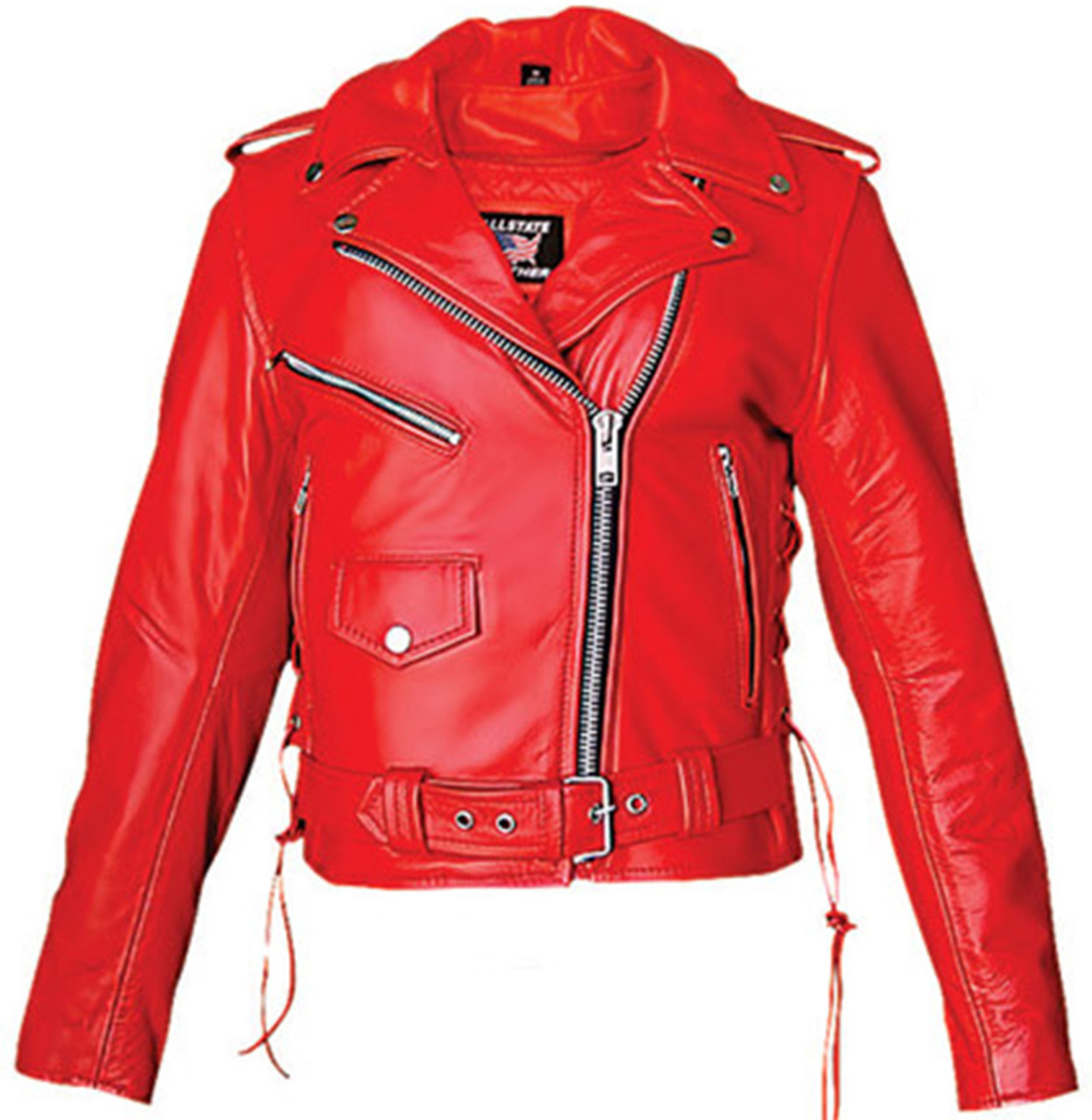 Ladies Real Leather Biker Red Jacket
