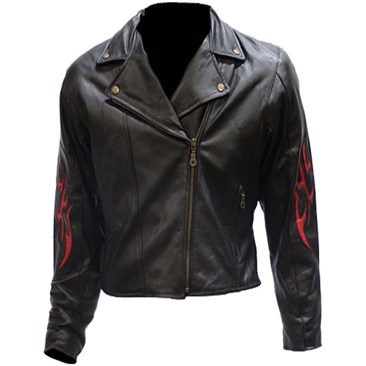 Red Leather Motorcycle Jacket with Side Laces,Womens Motorcycle Jacket