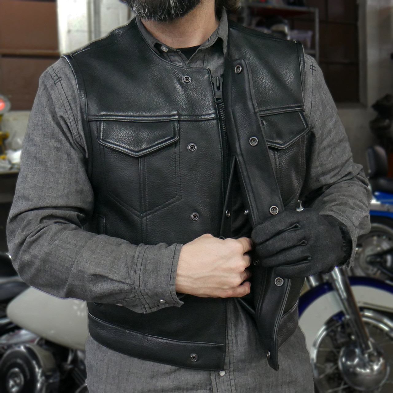 césped Deformar laringe Leather Motorcycle Vest - Men's - Lowside - FIM659CPM-FM