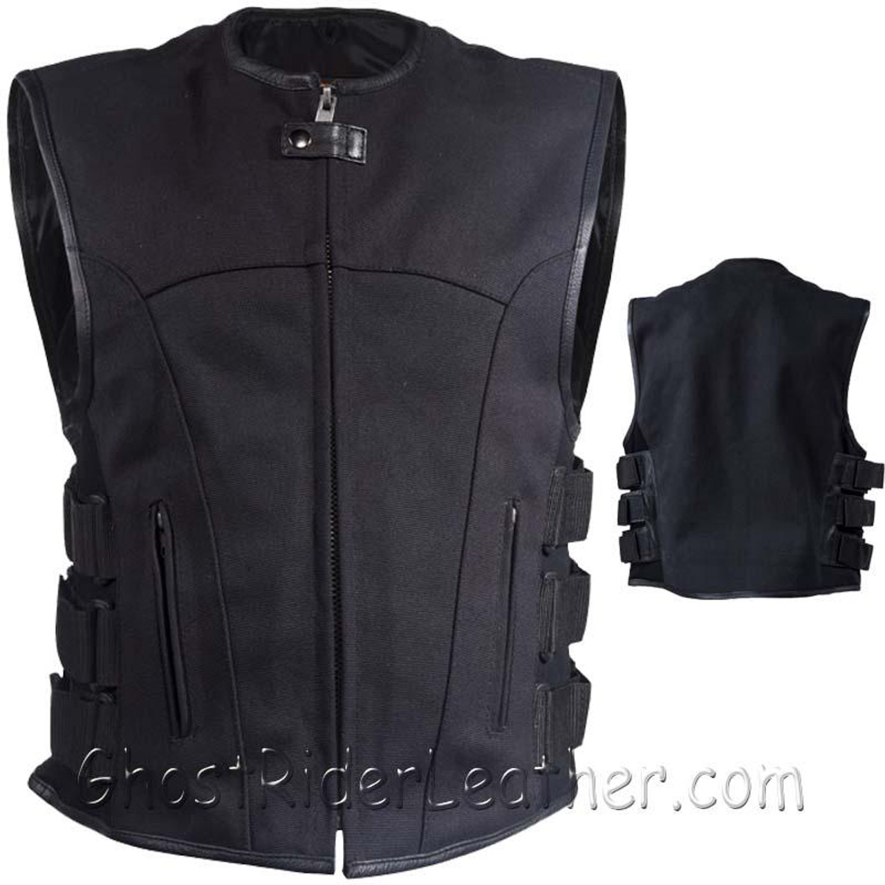 Canvas Motorcycle Vest - Men's - Up To Size 5XL - Gun Pockets - MV315-CV-DL