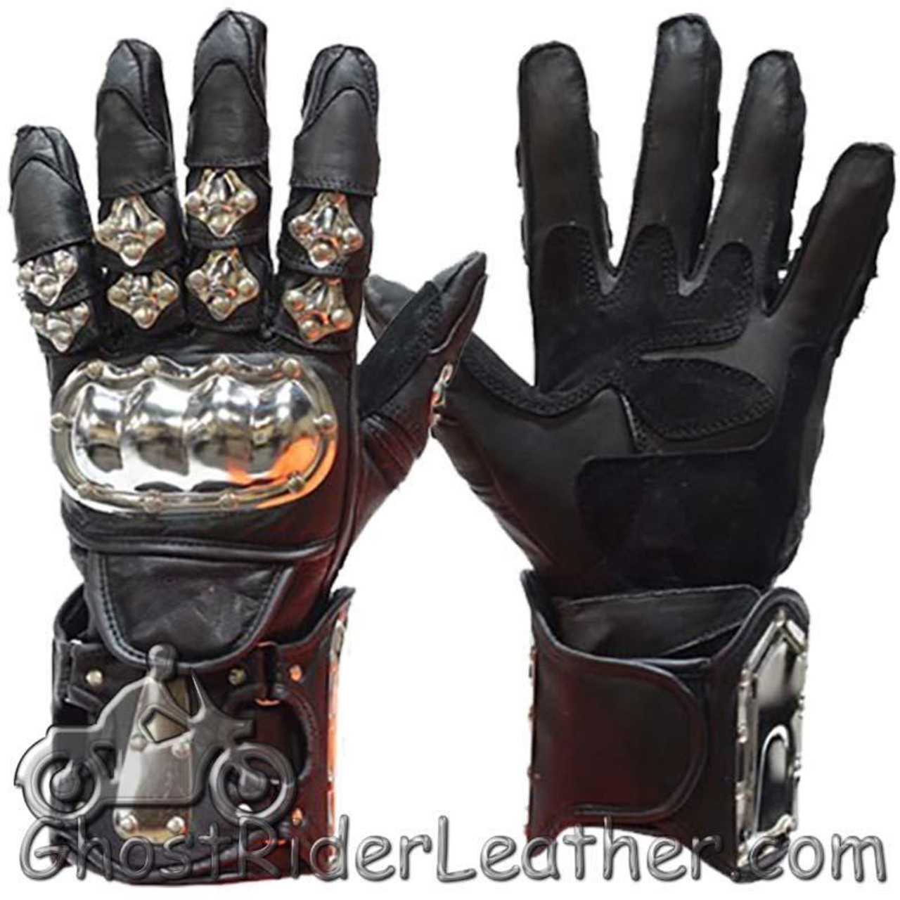 Studded Fingerless Biker Leather Motorcycle Gloves - SKU GRL-GL2010-DL -  Ghost Rider Leather