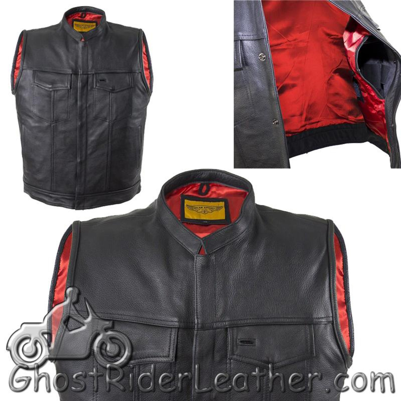 Leather Vest - Motorcycle Club - Red Lining - Premium - MV316-DL