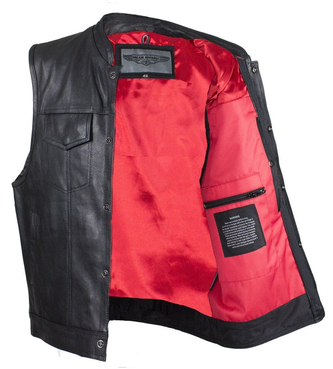 Leather Vest - Motorcycle Club - Red Lining - Premium - MV316-DL