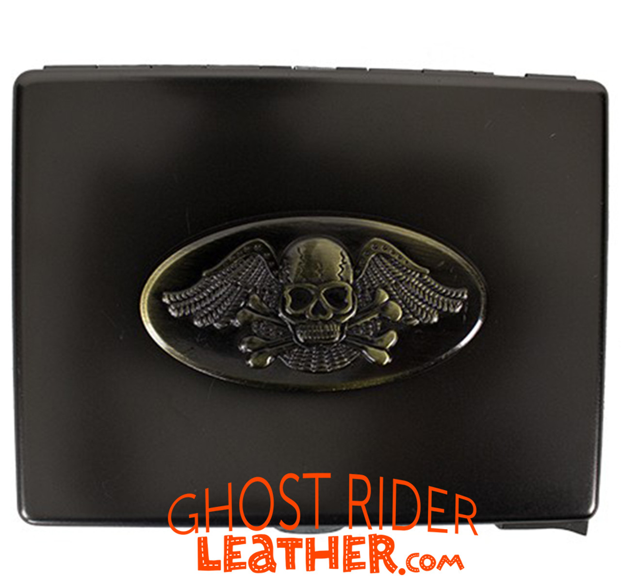 Metal Cigarette Case - Skull and Wings Design - Biker Gift Ideas - CG8-DL