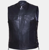 Leather Motorcycle Vest - Men's - SOA Club - Up To Size 8XL - 6655-SL-UN