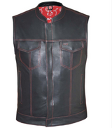 Leather Motorcycle Vest - Men's - Up To 8XL - Red Paisley Liner - 6665-01-UN
