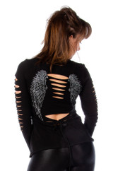 Women's V-Neck Shirt - Dark Angel Long Sleeve - 7197BLK-DS