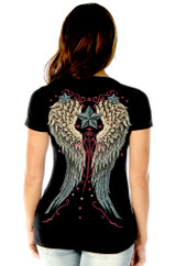 Women's Vintage Wings and Stars Shirt - Short Sleeves - SKU 7154BLK-DS