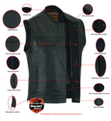 Leather Motorcycle Vest - Men's - Gun Pockets - Up To 12XL - Big and Tall - DS177-DS
