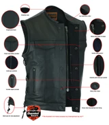 Leather Motorcycle Vest - Men's - Side Laces - Up To 12XL - Big and Tall - DS178-DS
